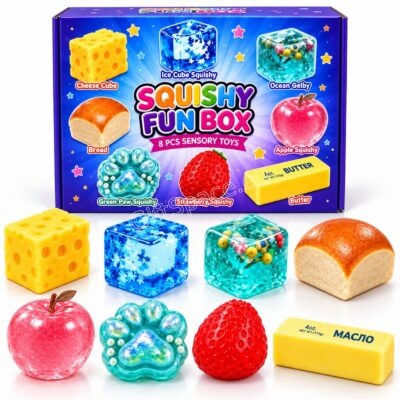 Squishy Fun Box подаръчна кутия с 8 цветни меки скуиши сензорни фигурки