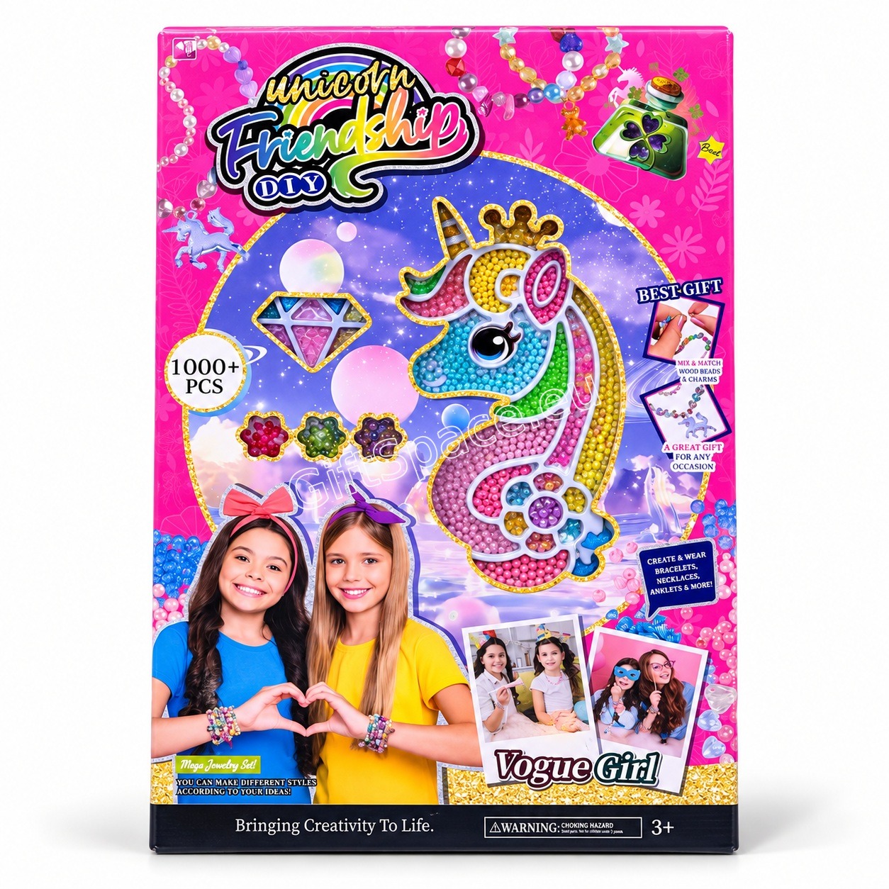 Unicorn Friendship DIY розов творчески комплект с еднорог и 1000 части за изработка на детски гривни и колиета