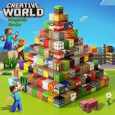Магнитни кубчета Minecraft с принтове от играта