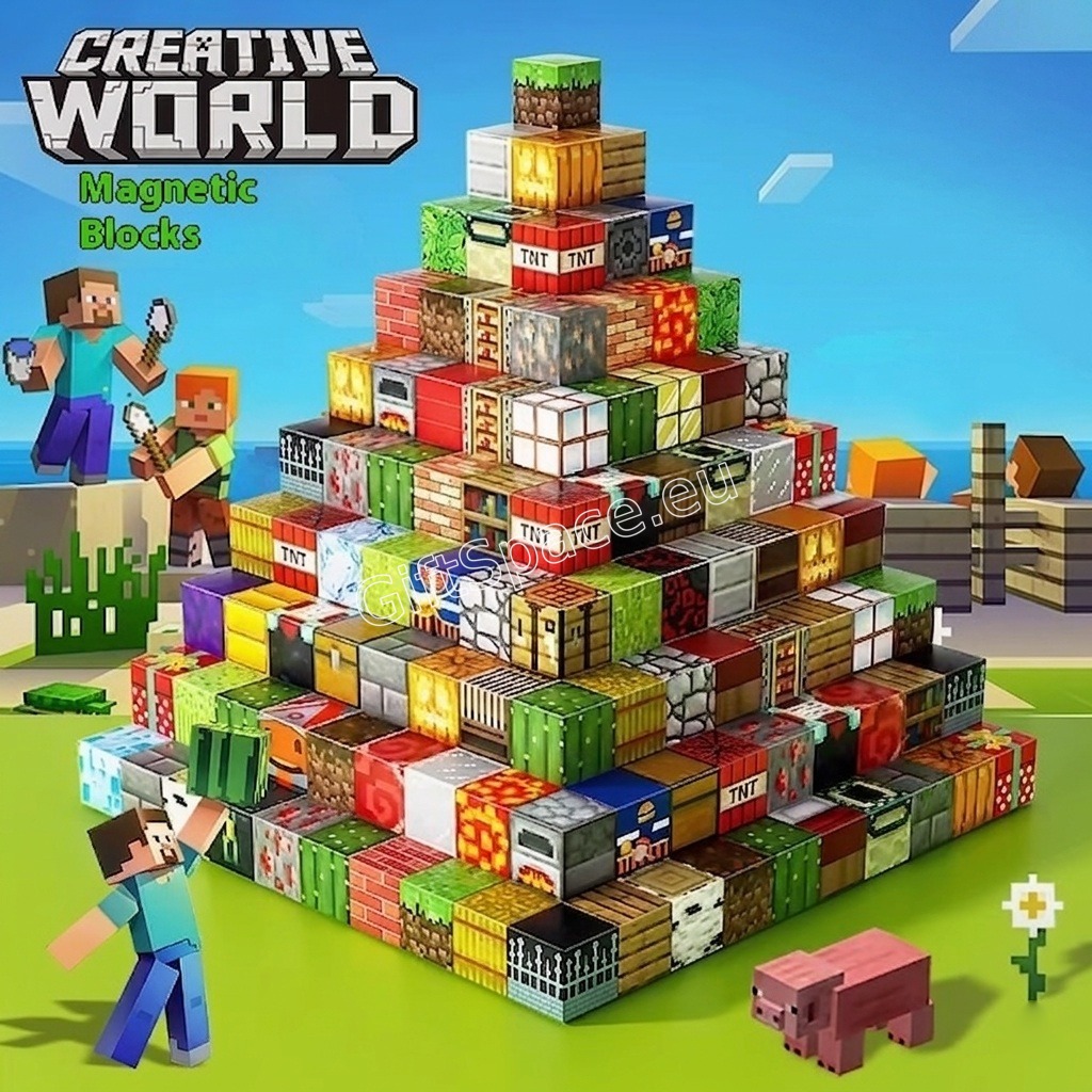 Магнитни кубчета Minecraft с принтове от играта