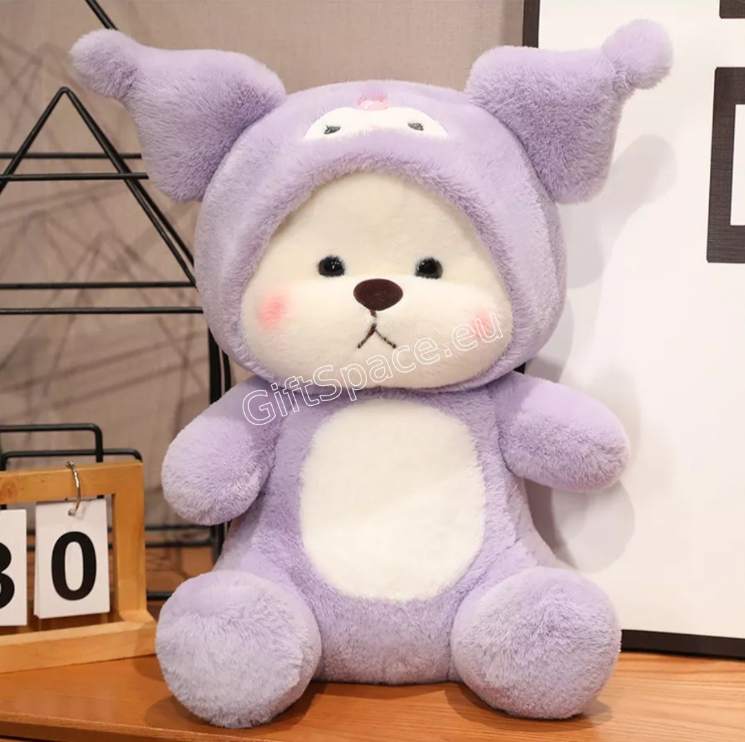 Плюшена Куроми от Sanrio в костюм на кафяво мече със сваляща се качулка