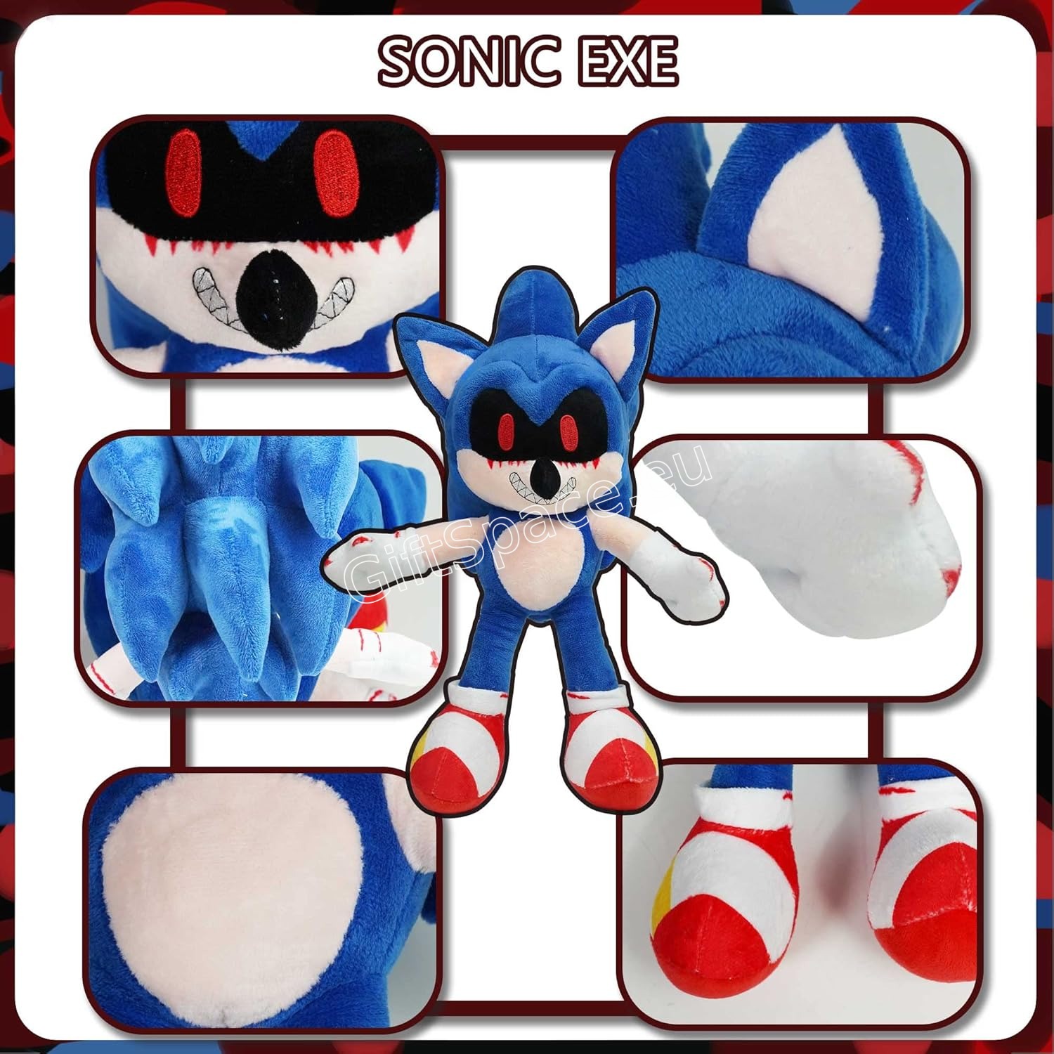 Плюшена играчка Evil Dark Sonic.exe с червени очи