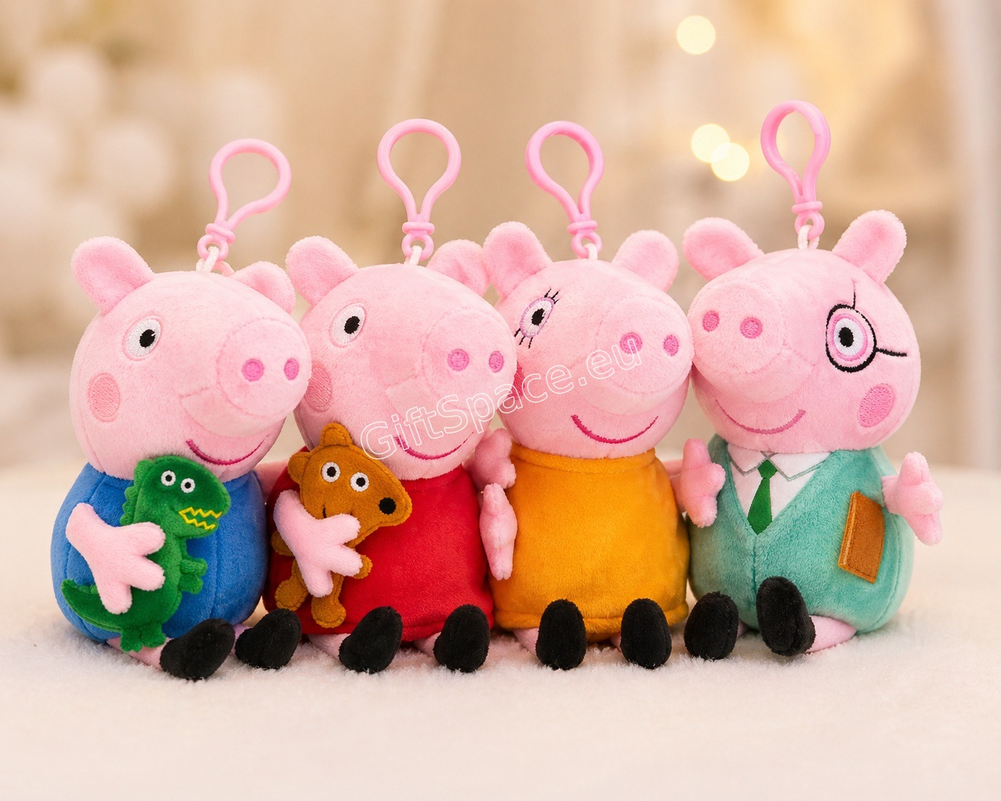 Четири плюшени ключодържателя Peppa Pig с Пепа, Джордж, Мама и Татко Прасе