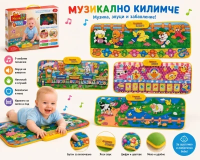Детско музикално килимче с изображения на животни