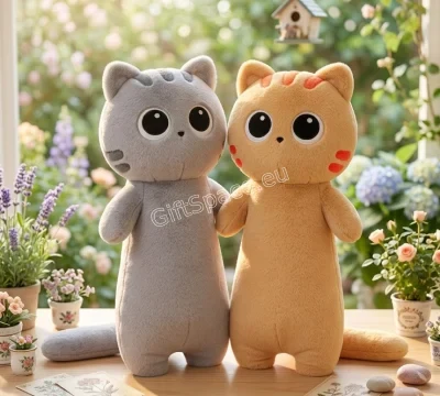 Плюшено коте възглавница с бродирани затворени очи