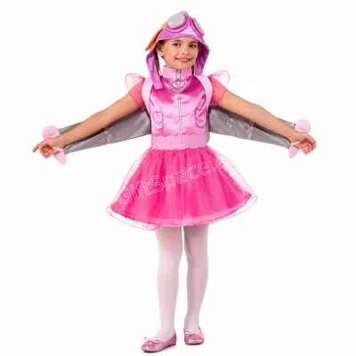 Розов детски костюм на Скай от „Пес Патрул“ с рокля, шапка и крила