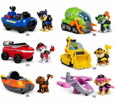 Шест колички Paw Patrol с фигурки на кученцата Чейс, Маршал, Скай, Ръбъл, Роки и Зума