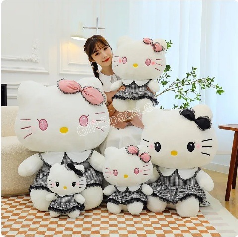 Плюшена играчка Hello Kitty Sanrio с рокля и панделка