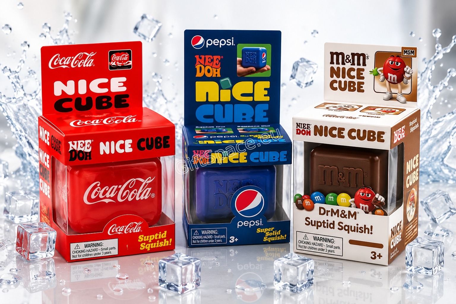 Скуиши кубче NeeDoh Nice Cube с релефно лого, в син, червен или кафяв вариант