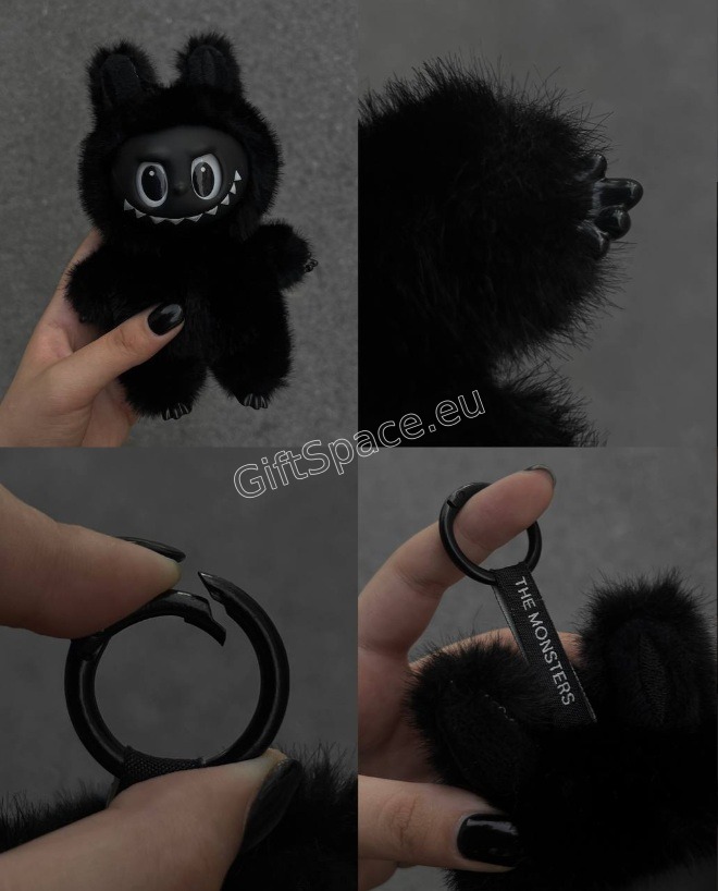 Черна плюшена фигурка Labubu Exciting Macaron Black