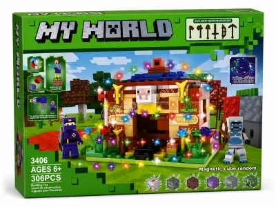 Комплект Minecraft с конструкторни и магнитни кубчета и LED елементи