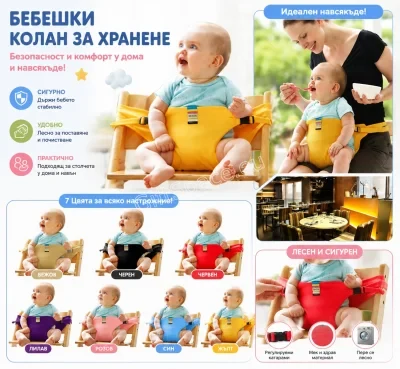 Преносимо меко столче за хранене с регулируеми каишки