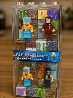 Магнитни кубчета Minecraft с две екшън фигурки