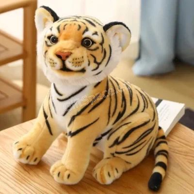 Плюшена играчка тигър с оранжева окраска и черни ивици