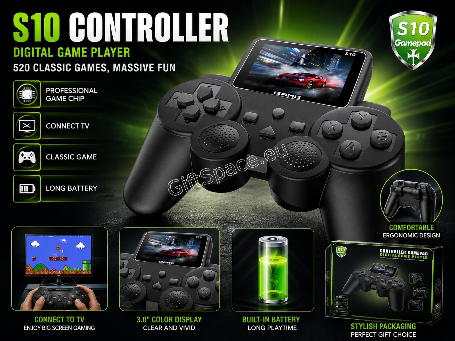 Портативна ретро конзола S10 GamePad с екран и контролери