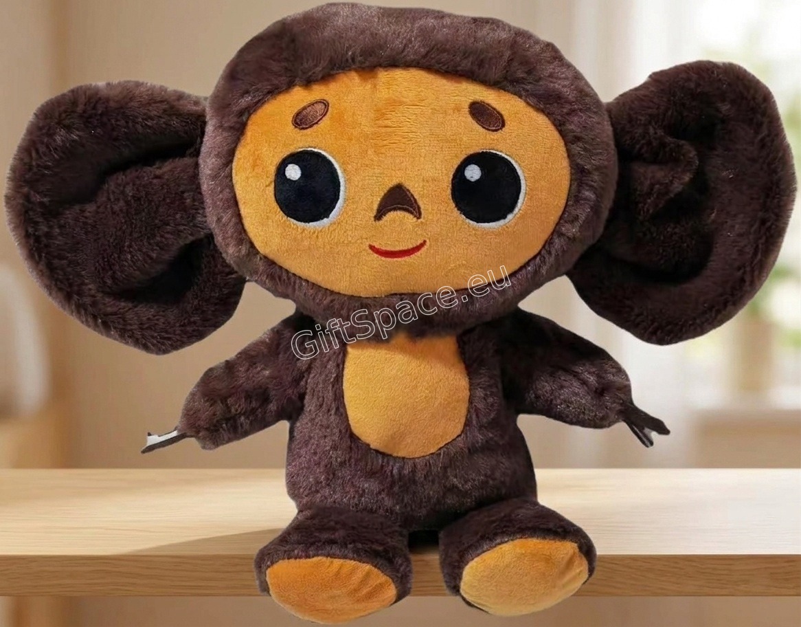Плюшена играчка Чебурашка с кафяво тяло и бежово личице
