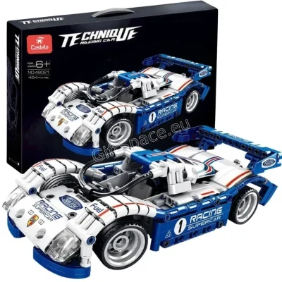 Сглобен синьо-бял състезателен автомобил от конструктора Technique Racing Car Supercar