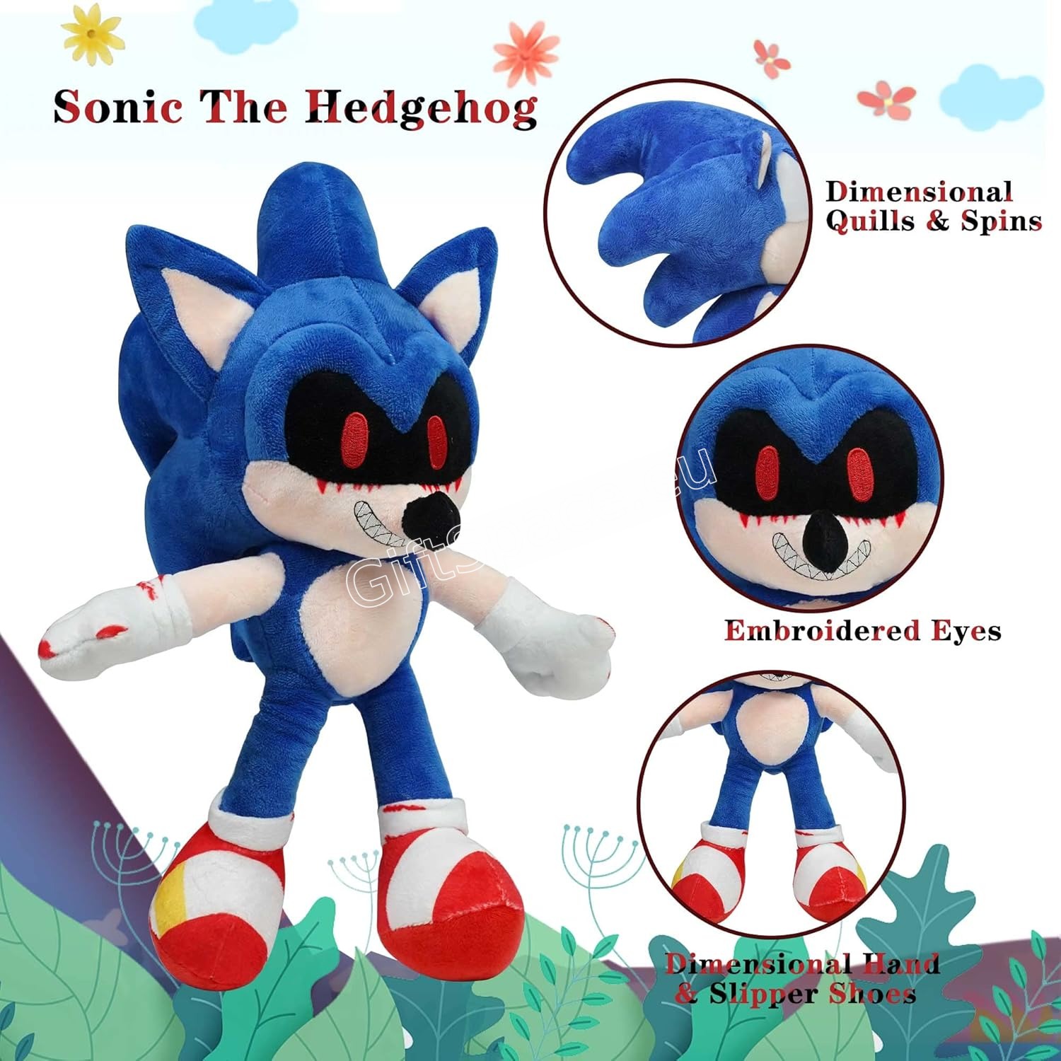 Плюшена играчка Evil Dark Sonic.exe с червени очи