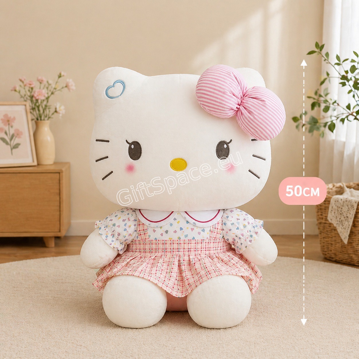 Плюшена играчка Hello Kitty с рокля и панделка, 50 см