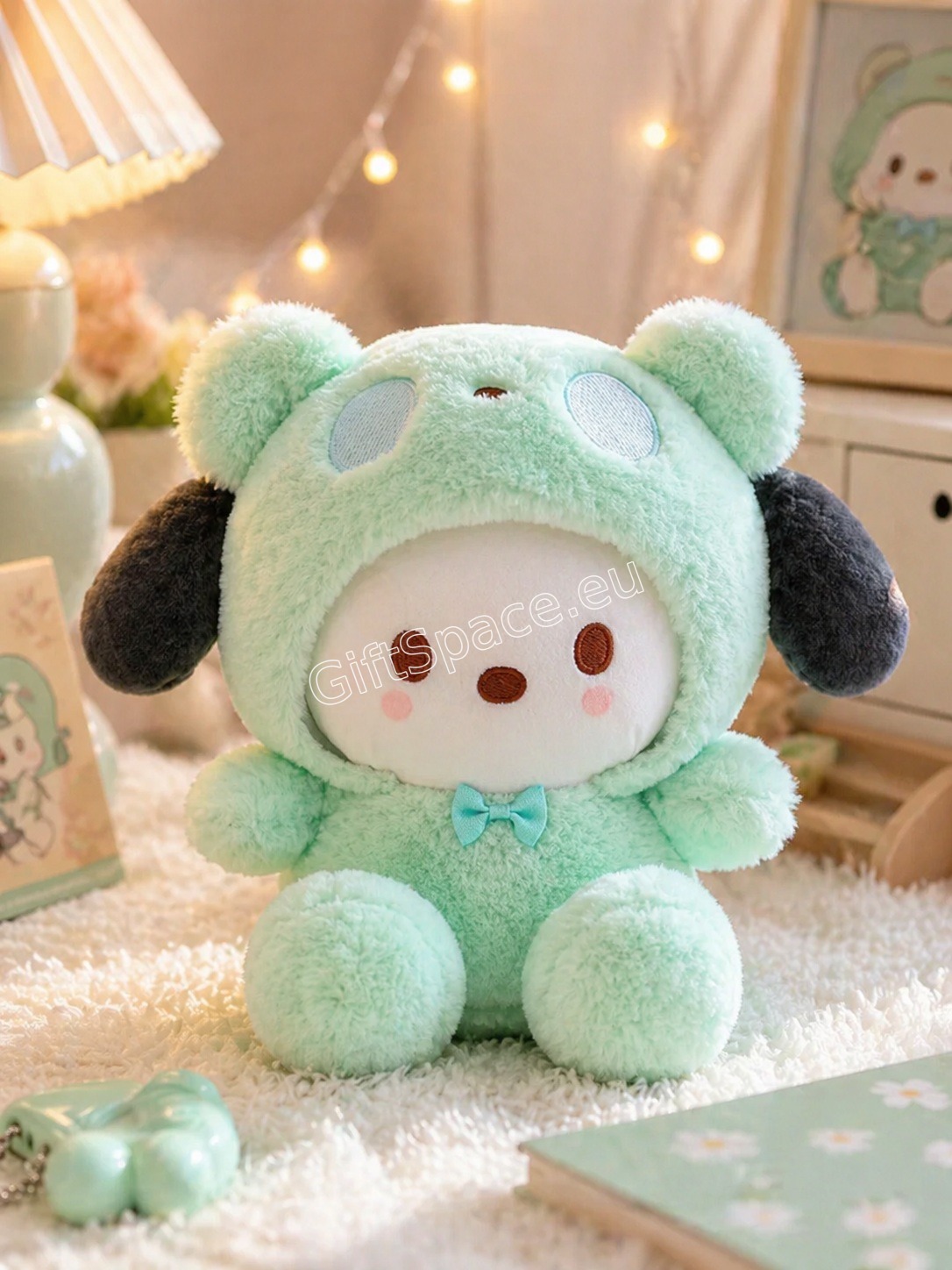 Плюшена Hello Kitty в кафяв костюм на мече с качулка