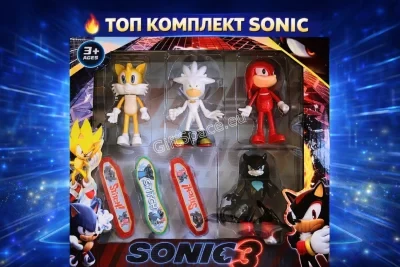 Четири фигурки Sonic, Tails, Knuckles и Shadow със скейтборди