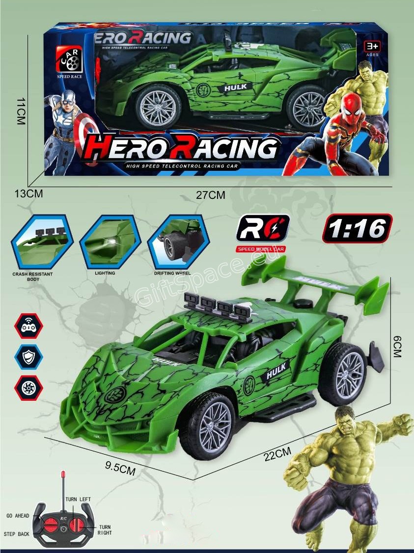 Кола с радиоконтрол Hero Racing със Спайдърмен или Хълк