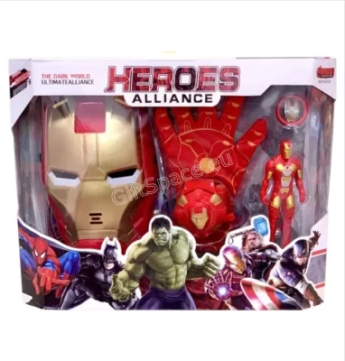 Комплект Iron Man с маска, ръкавица, дискове, мишена и фигурка