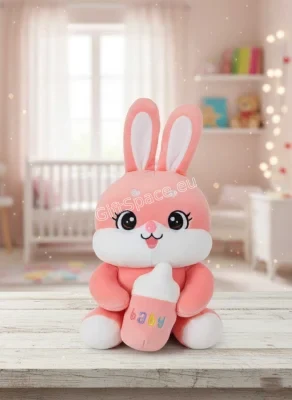 Розово-бяло плюшено зайче Baby с шише