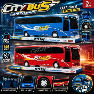 Детски туристически автобус City Bus Speed King с инерционен механизъм