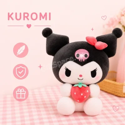 Плюшена играчка Куроми Kuromi с черна качулка и розови акценти
