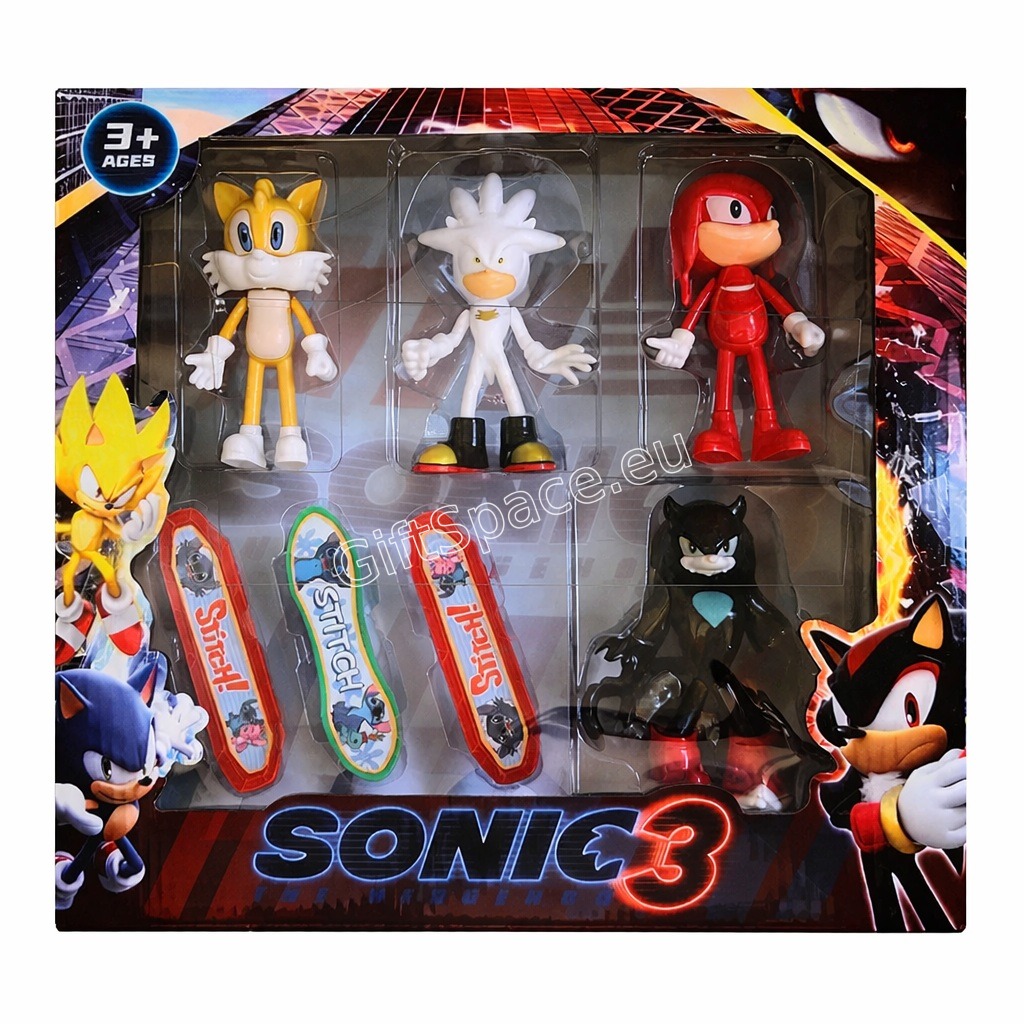 Четири фигурки Sonic, Tails, Knuckles и Shadow със скейтборди