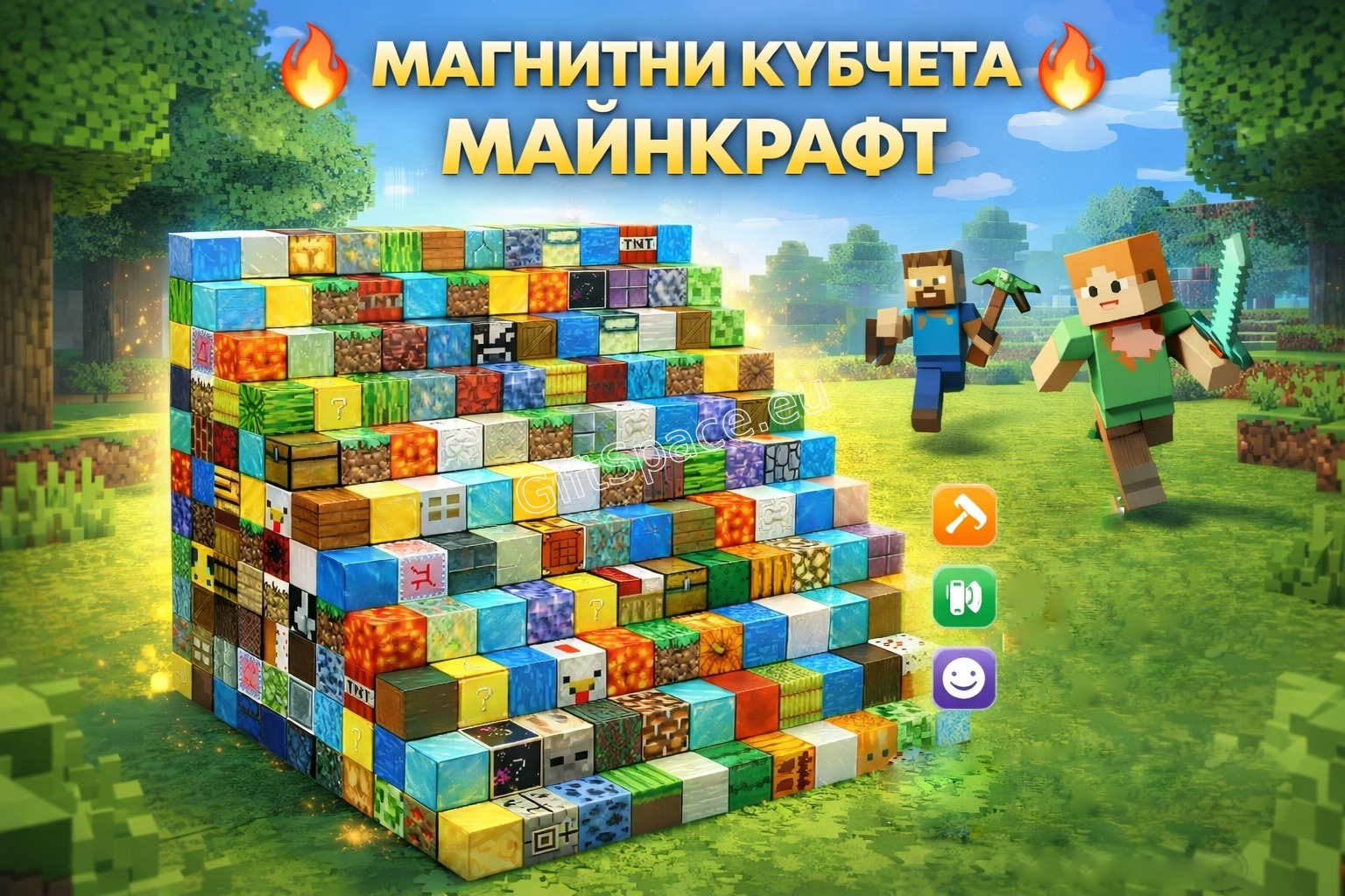 Магнитни кубчета Minecraft с принтове от играта