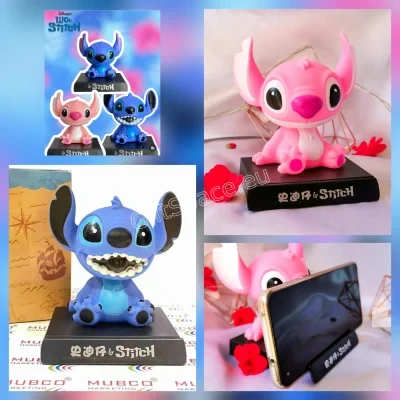 Фигурка на Стич от Lilo & Stitch, използвана като стойка за телефон