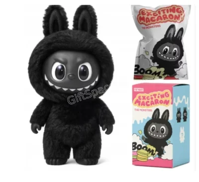 Черна плюшена фигурка Labubu Exciting Macaron Black