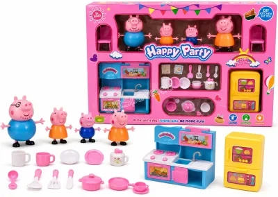 Игрална кухня Peppa Pig с четирите фигурки на семейството