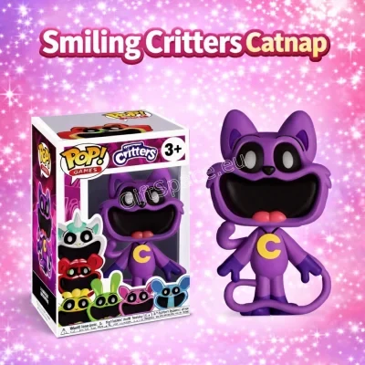 Лилава фигурка CatNap от Smiling Critters с жълт полумесец на гърдите